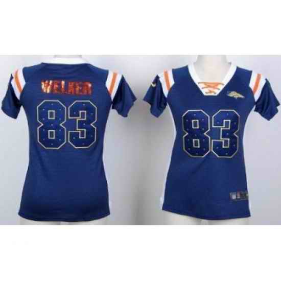 Women Nike Denver Broncos 83 Wes Welker Blue Handwork Sequin Name Fashion NFL Jerseys